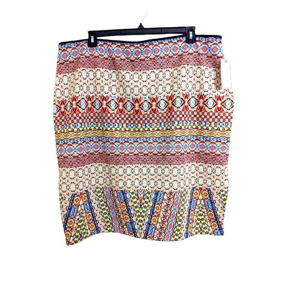 Womens NEW Plus Size Skirt 3X Pull On Stretch Bohemian Geometric Art To Wear - Picture 1 of 5